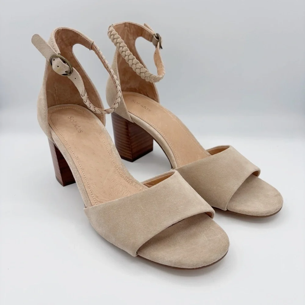 Soludos Hazel Suede Heels Sz 9.5 Sand/Tan Summer Neutral NEW NWOB - Picture 1 of 10